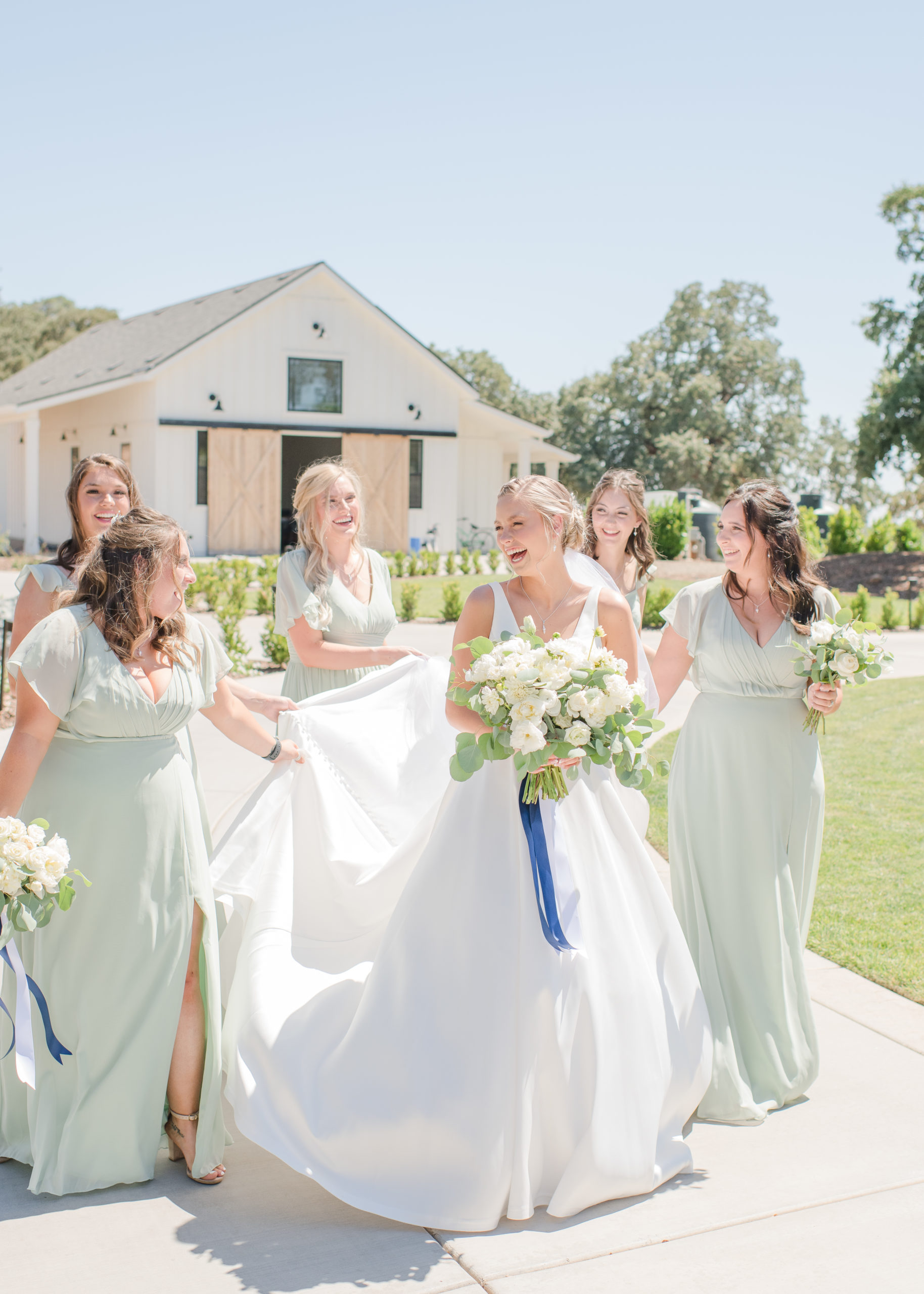 bride walking with her bridal party