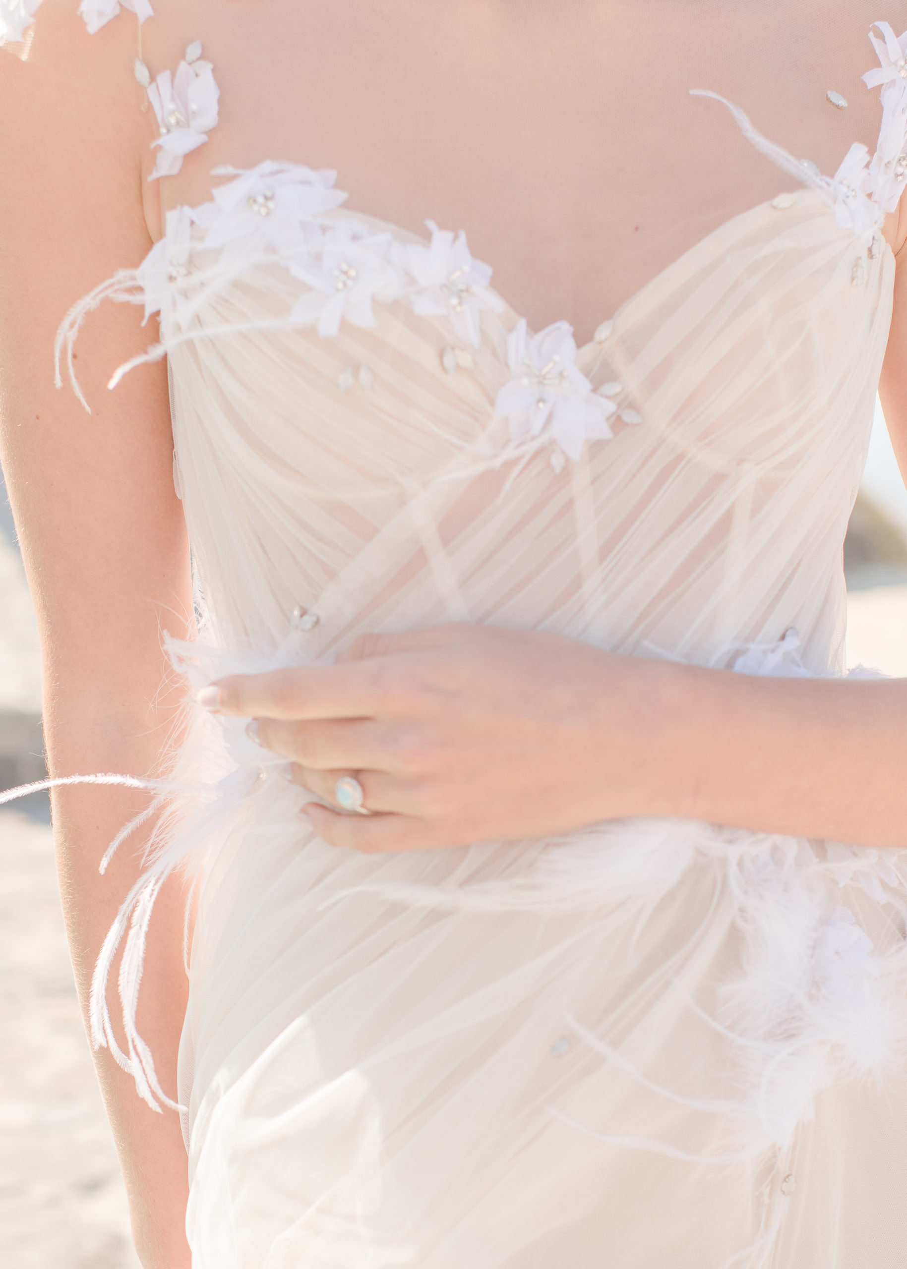 detail shot of bridal dress
