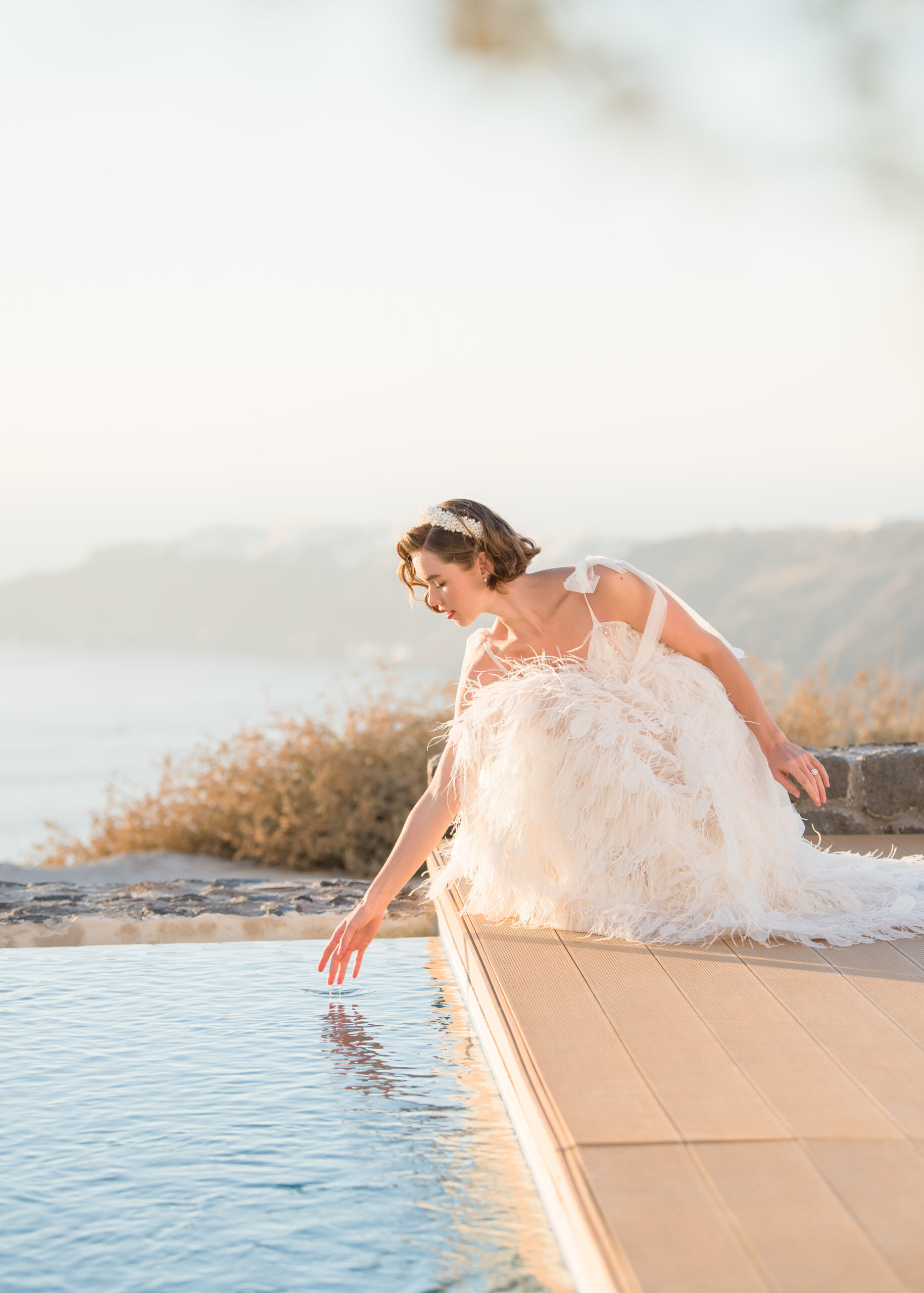 bride playing in the water