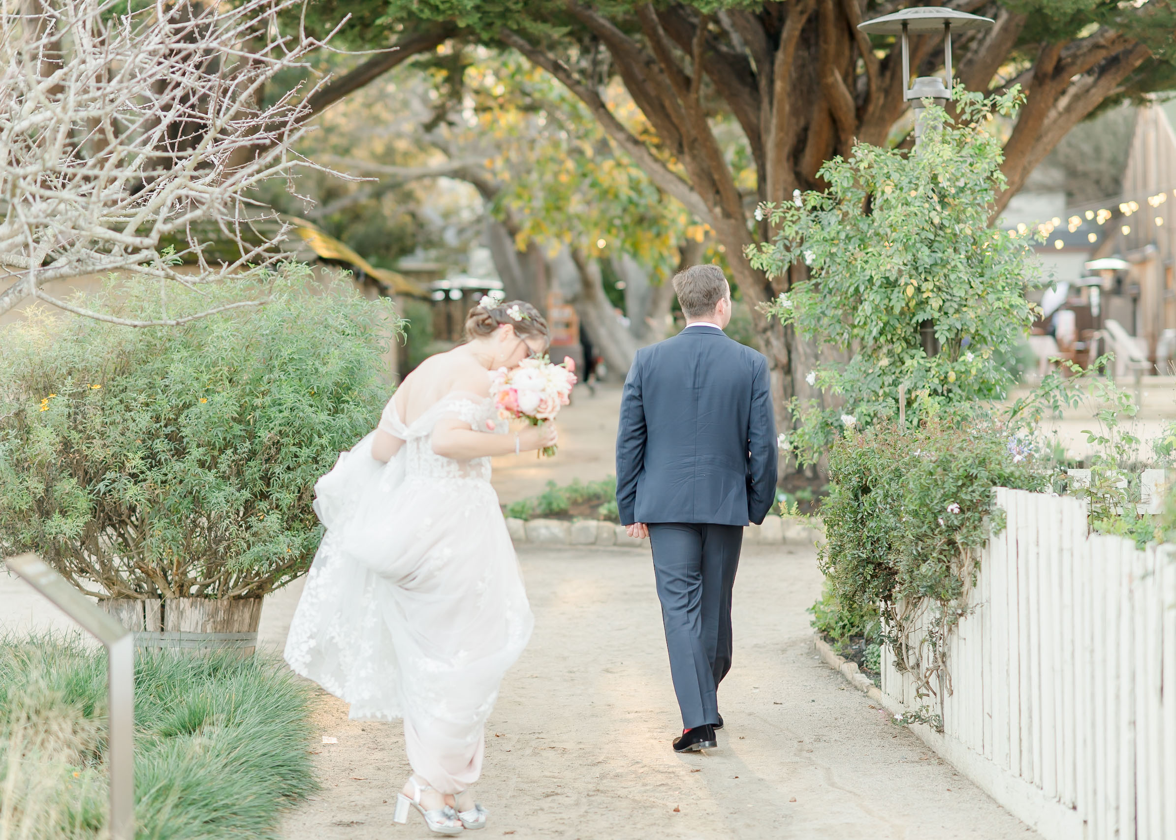 couple walking away from camera