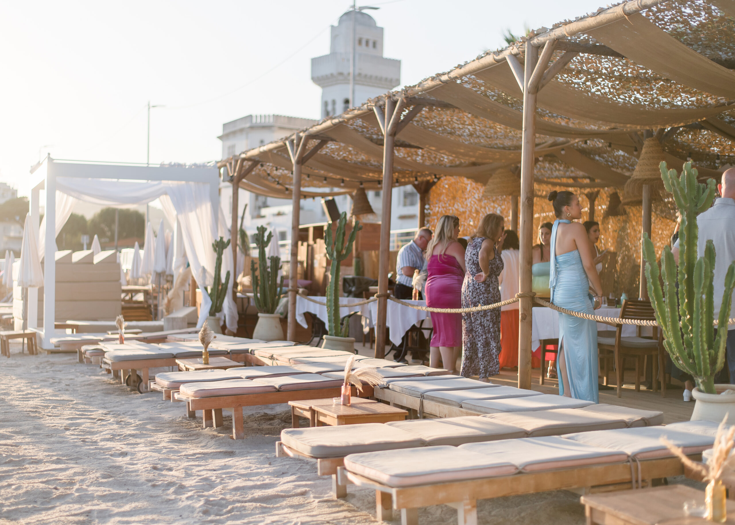 wedding reception set up on beach