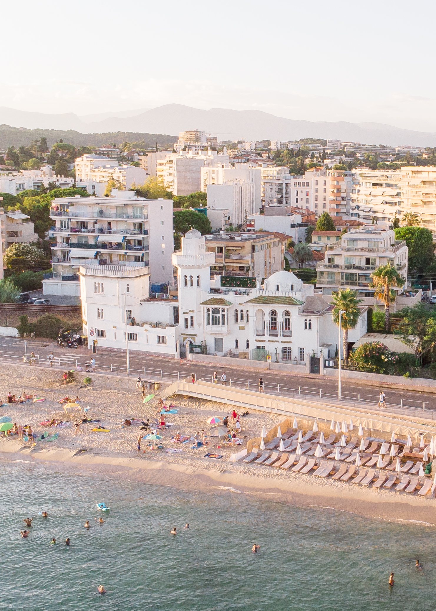 drone shot of beach on south of france