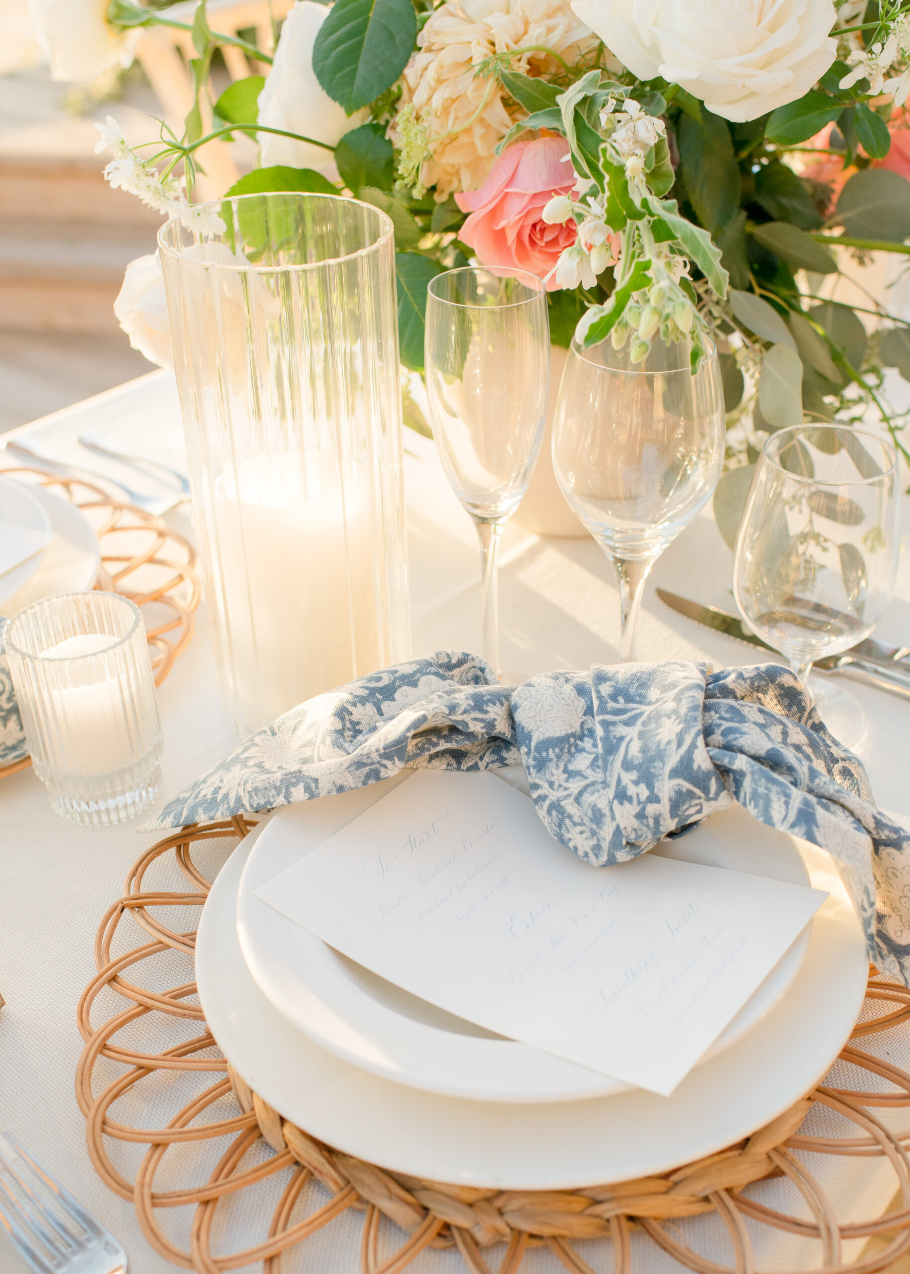 close up of wedding reception table setting 