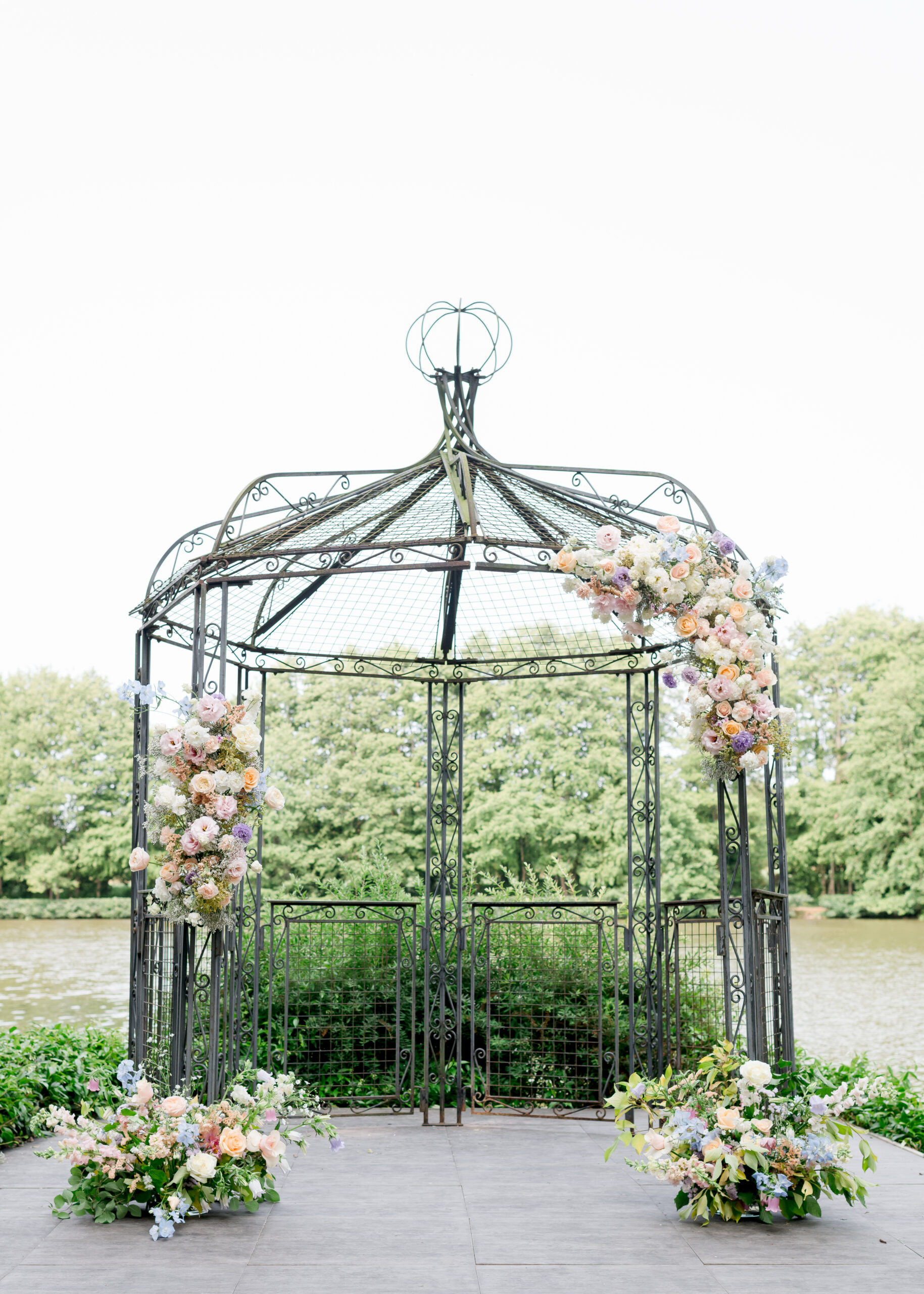 ceremony gazebo with flowers. 