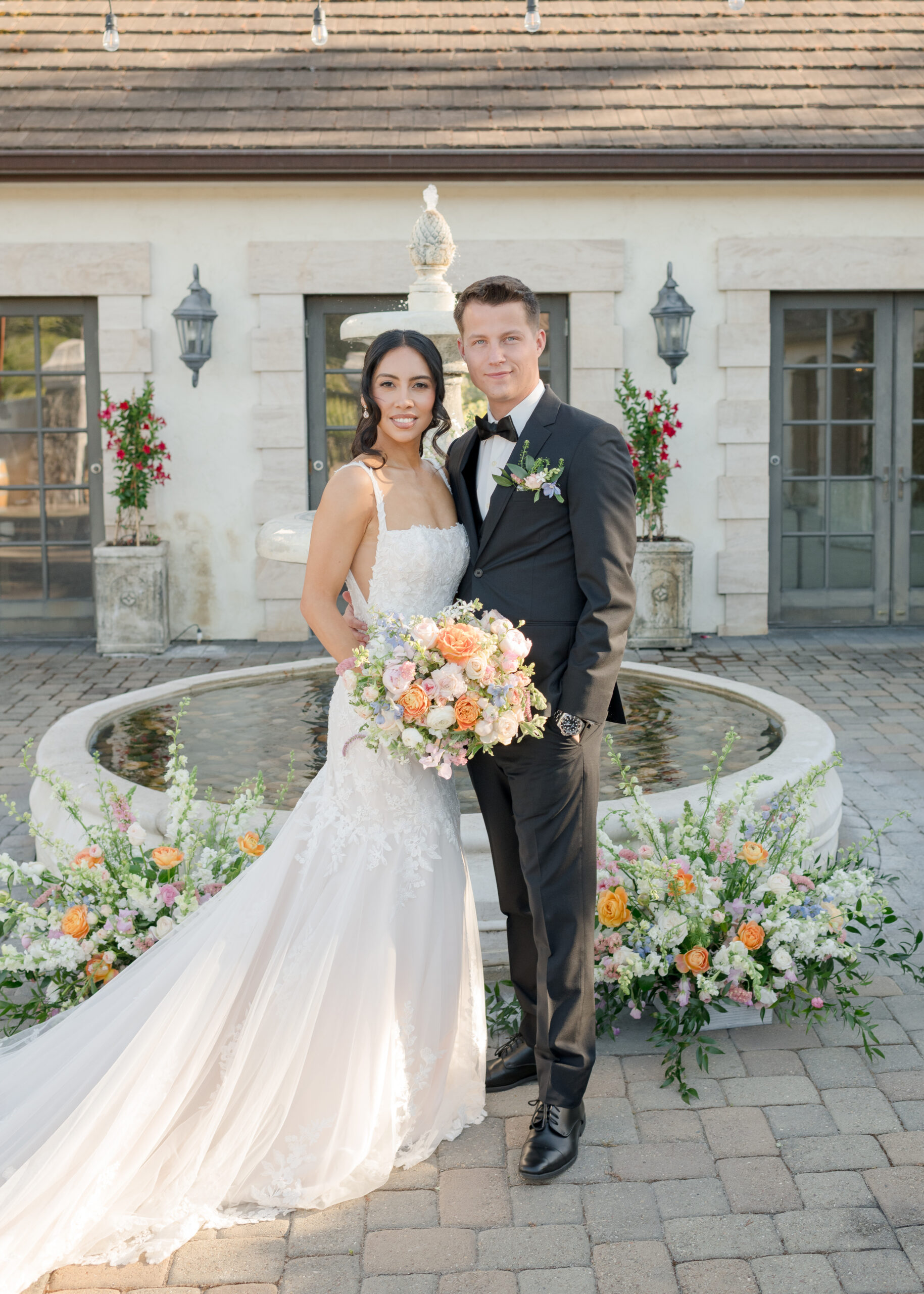 bride and groom facing camera