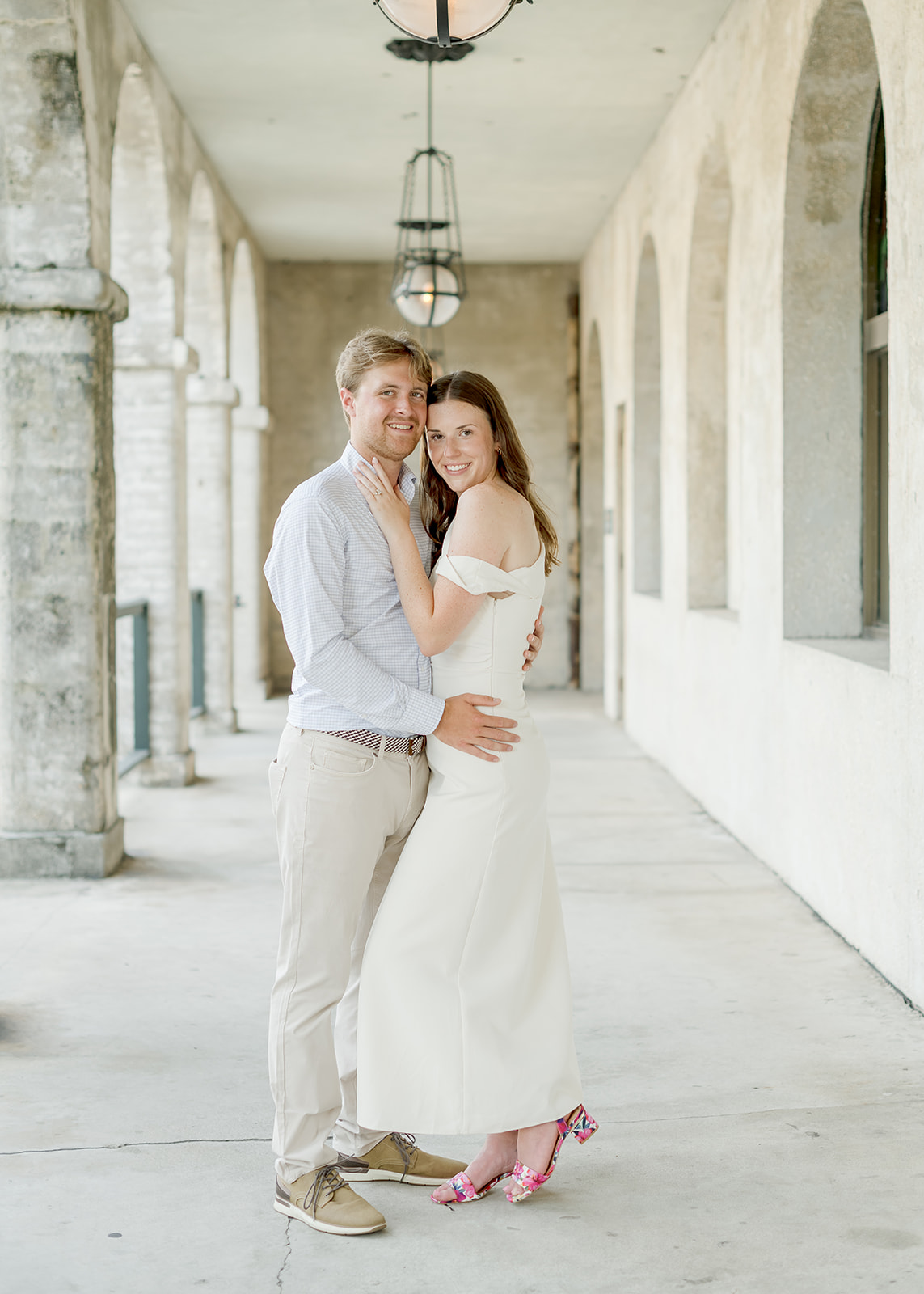 couple during their St. Augustine engagement photos at Lightner museum 